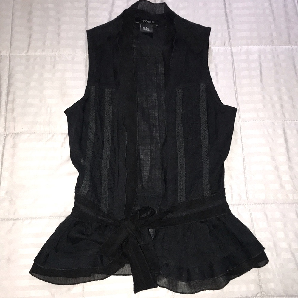 ARDEN B (S) BLACK TIE WAIST DRESSY OPEN TANK EUC